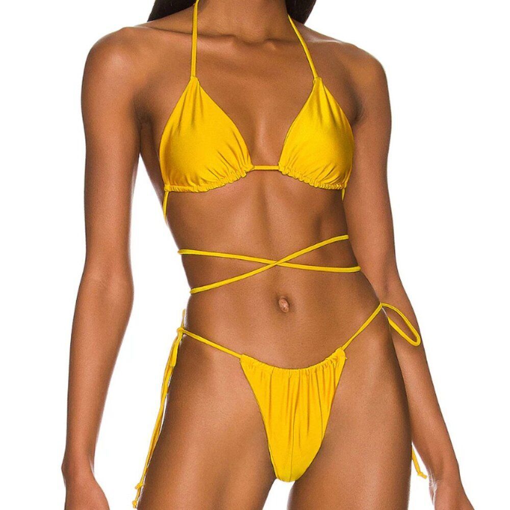 Natasia Swim (revolve)‎ yellow strappy bikini (TOP+ BOTTOM) size small